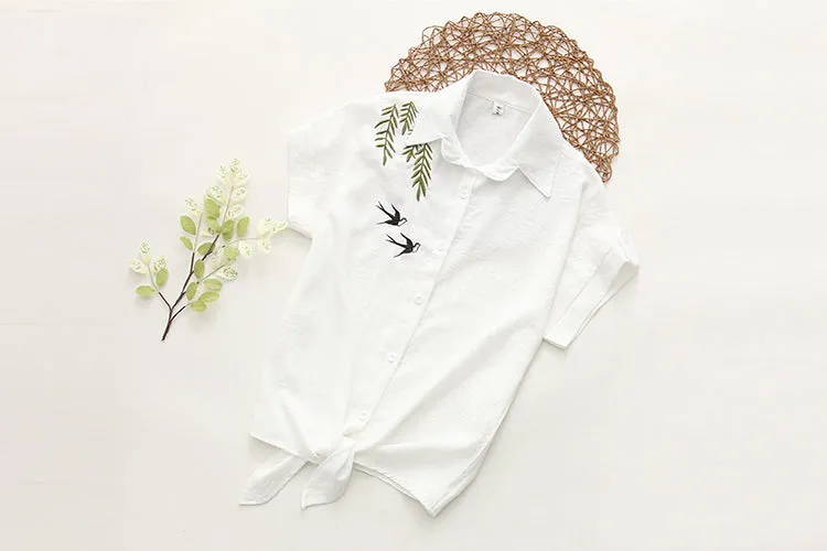 White Summer Blouse with Embroideries