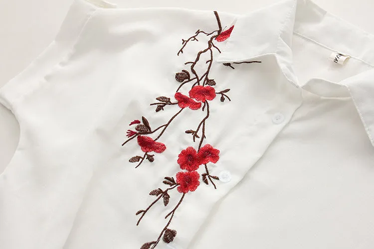 White Summer Blouse with Embroideries