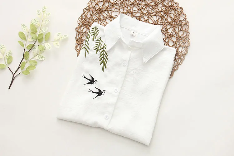 White Summer Blouse with Embroideries