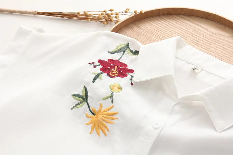 White Summer Blouse with Embroideries