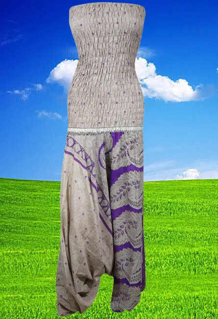Womens Harem Jumpsuit Boho Beach Hippie Gypsy Gray Tube Romper Dress SM