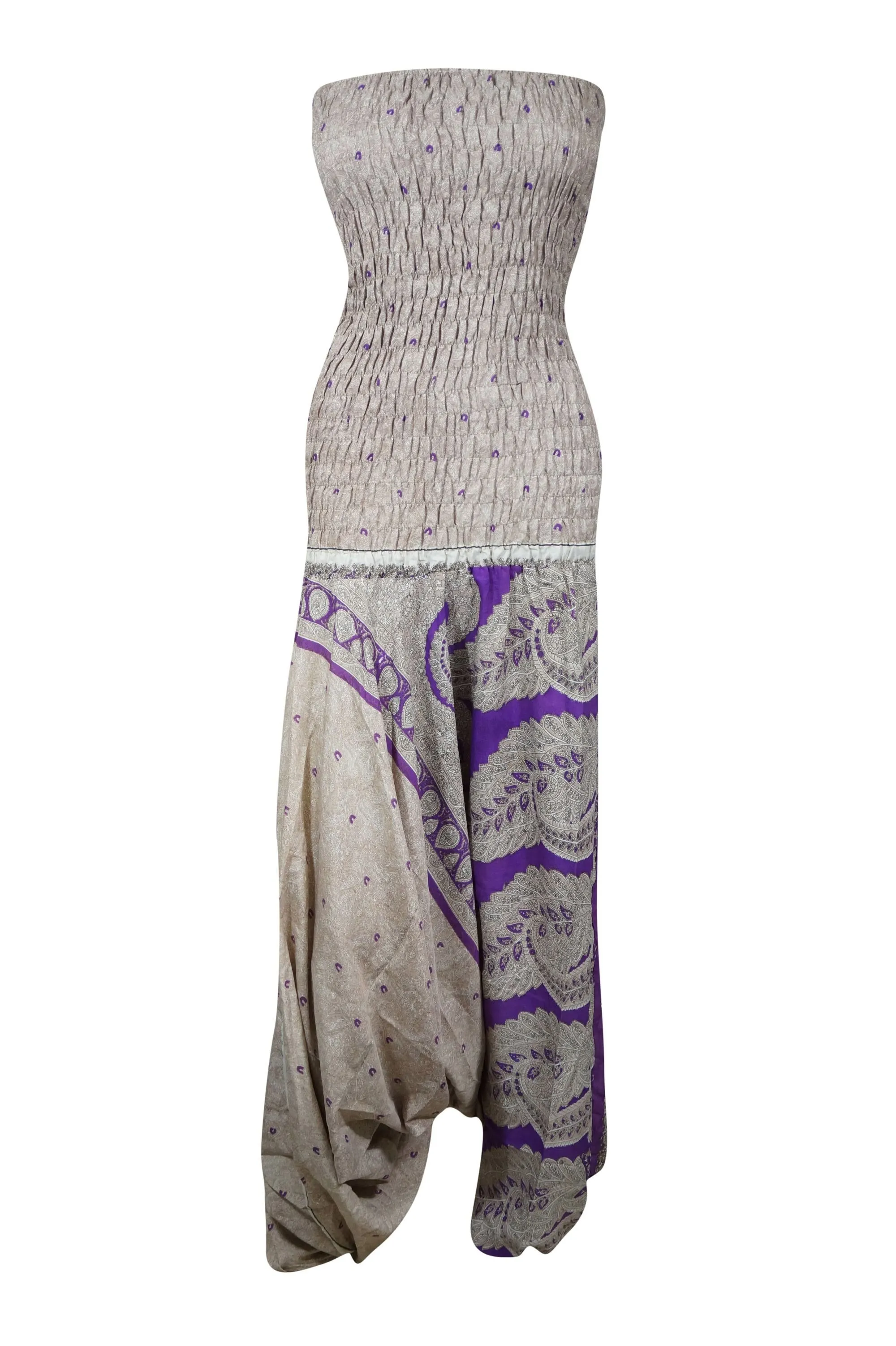 Womens Harem Jumpsuit Boho Beach Hippie Gypsy Gray Tube Romper Dress SM