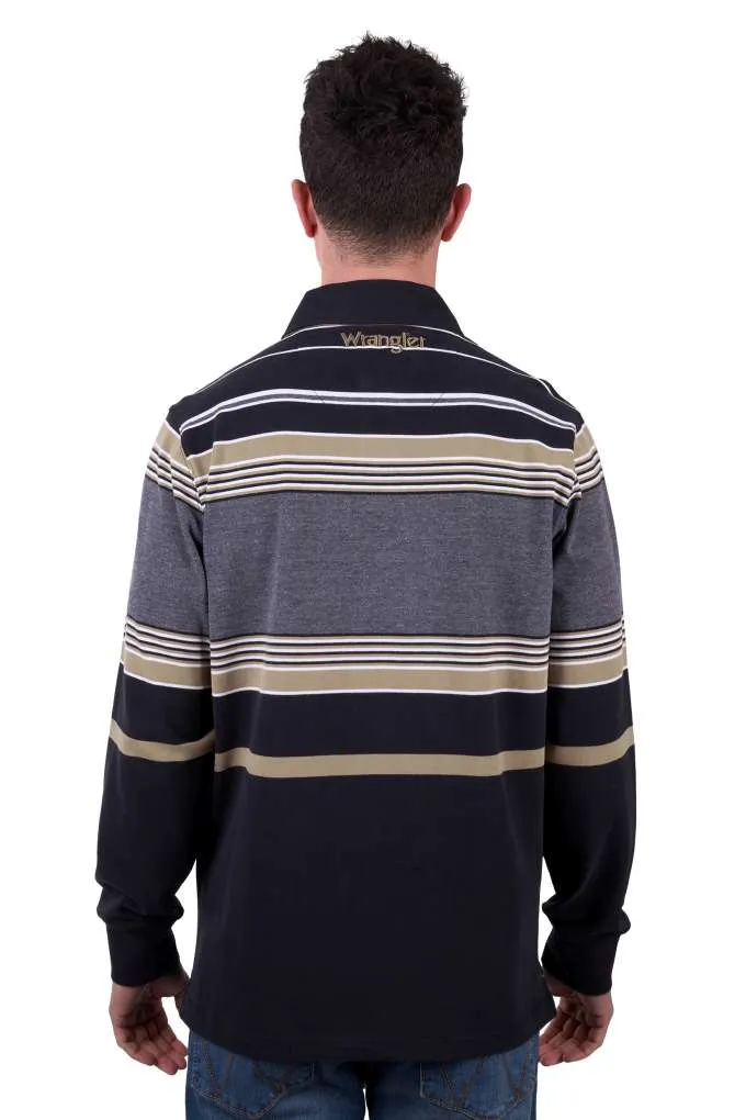 Wrangler Mens Luke Stripe Rugby Black/Charcoal