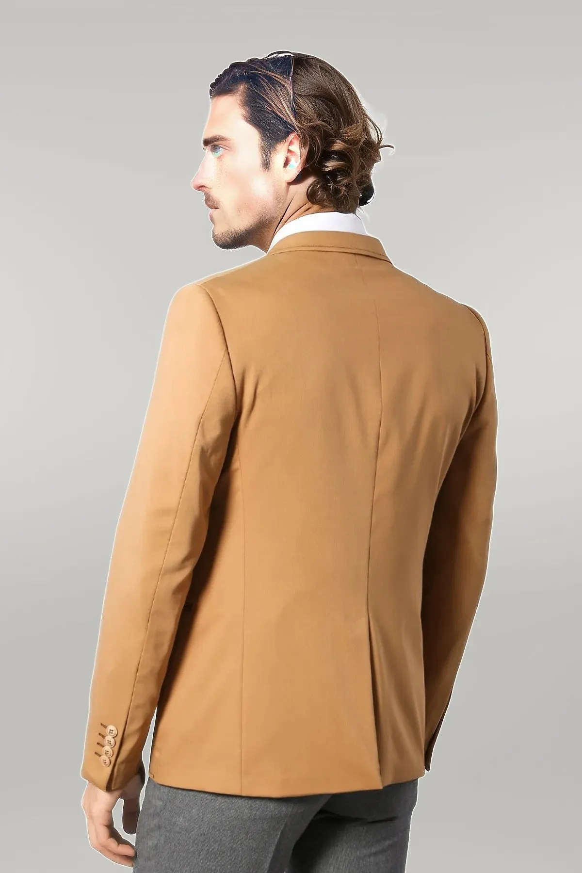 WSS Double Buttons Shoulder Piece Mono Lapel Yellow Jacket- - Singen