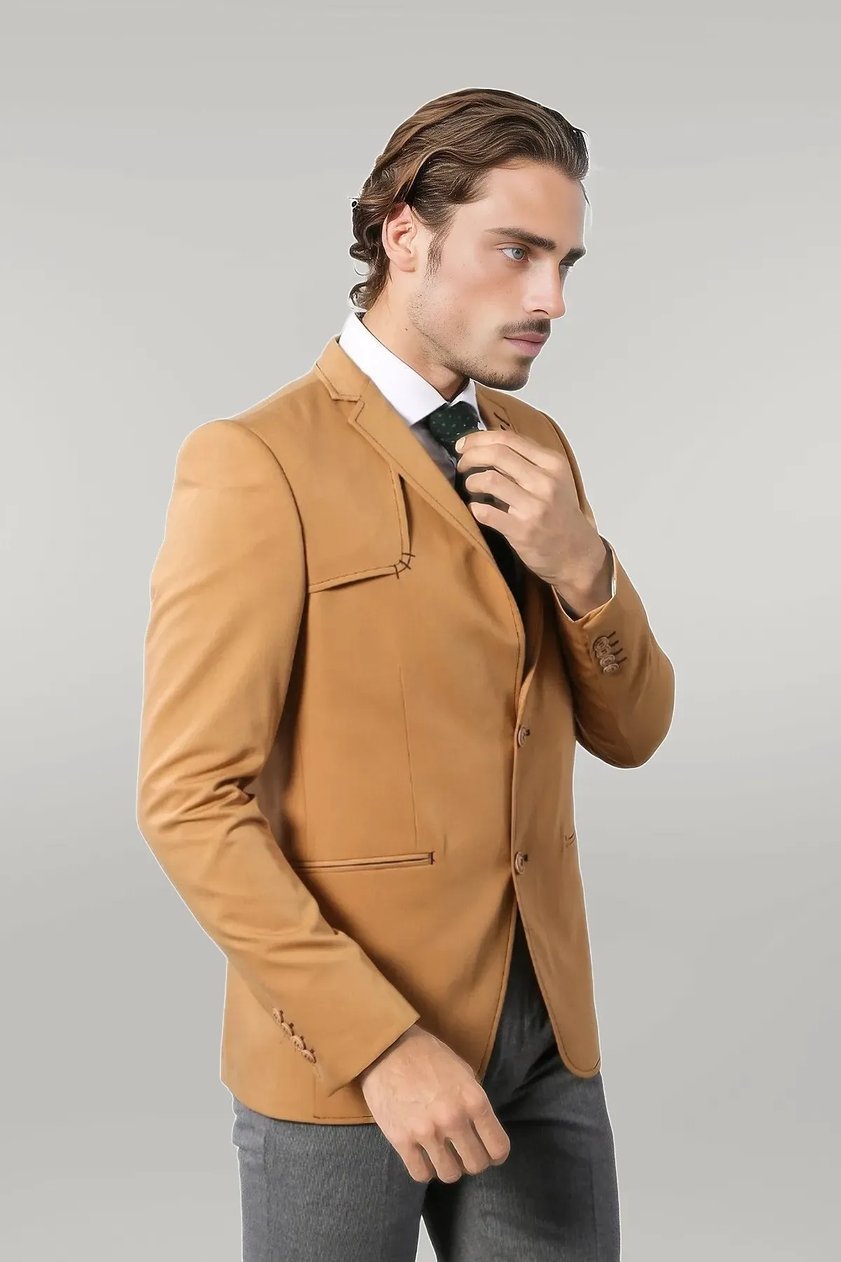 WSS Double Buttons Shoulder Piece Mono Lapel Yellow Jacket- - Singen
