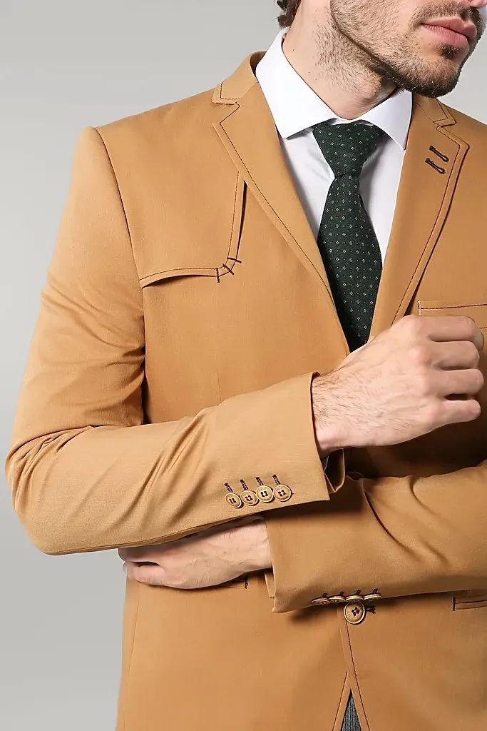 WSS Double Buttons Shoulder Piece Mono Lapel Yellow Jacket- - Singen